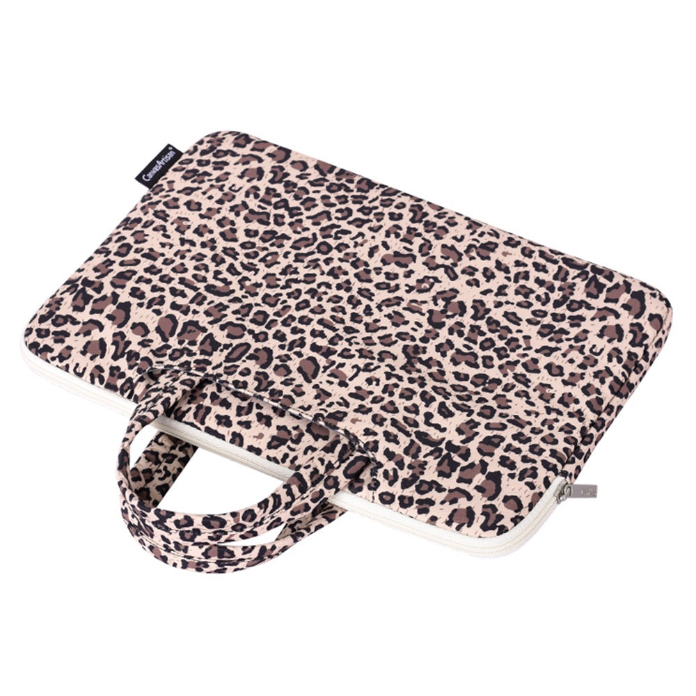 14inch Notebook Computer Carrying Bag Leopard Printing Pattern Waterproof Surface Laptop Protection Sleeve with Sturdy Handle Strap - Yellow