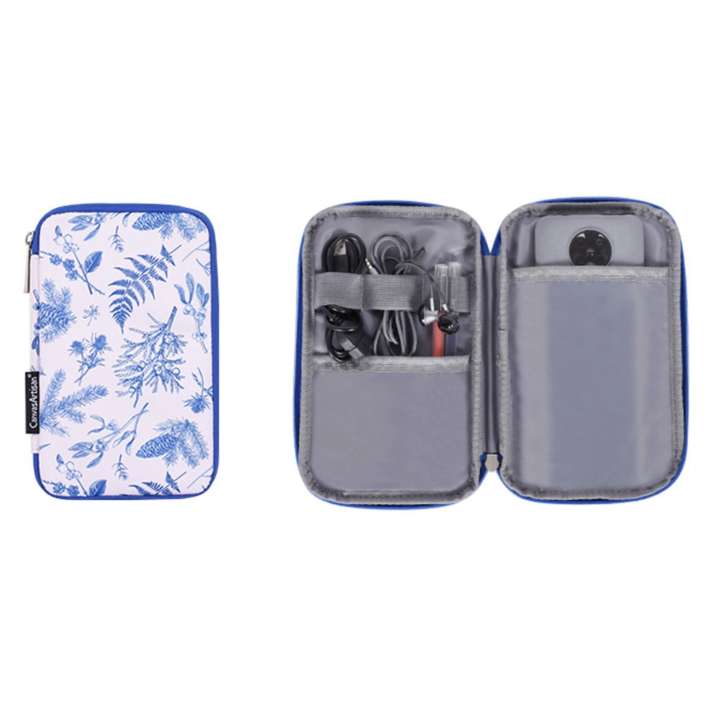 E55-T0121 for 13-inch Soft Lining Laptop Sleeve Blue Leaves Pattern Magnetic Flap Envelope Notebook Carrying Case + Small Bag