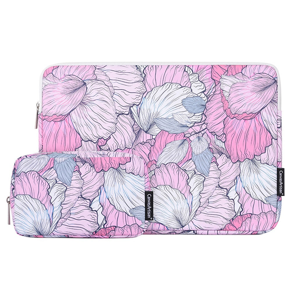 G56-T0111 13-inch Laptop Sleeve Flower Printed PU Leather Carrying Case with Small Bag