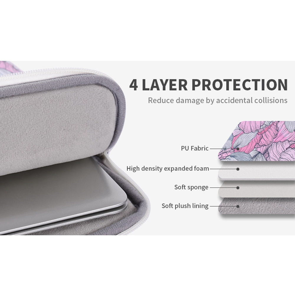 G56-T0111 13-inch Laptop Sleeve Flower Printed PU Leather Carrying Case with Small Bag