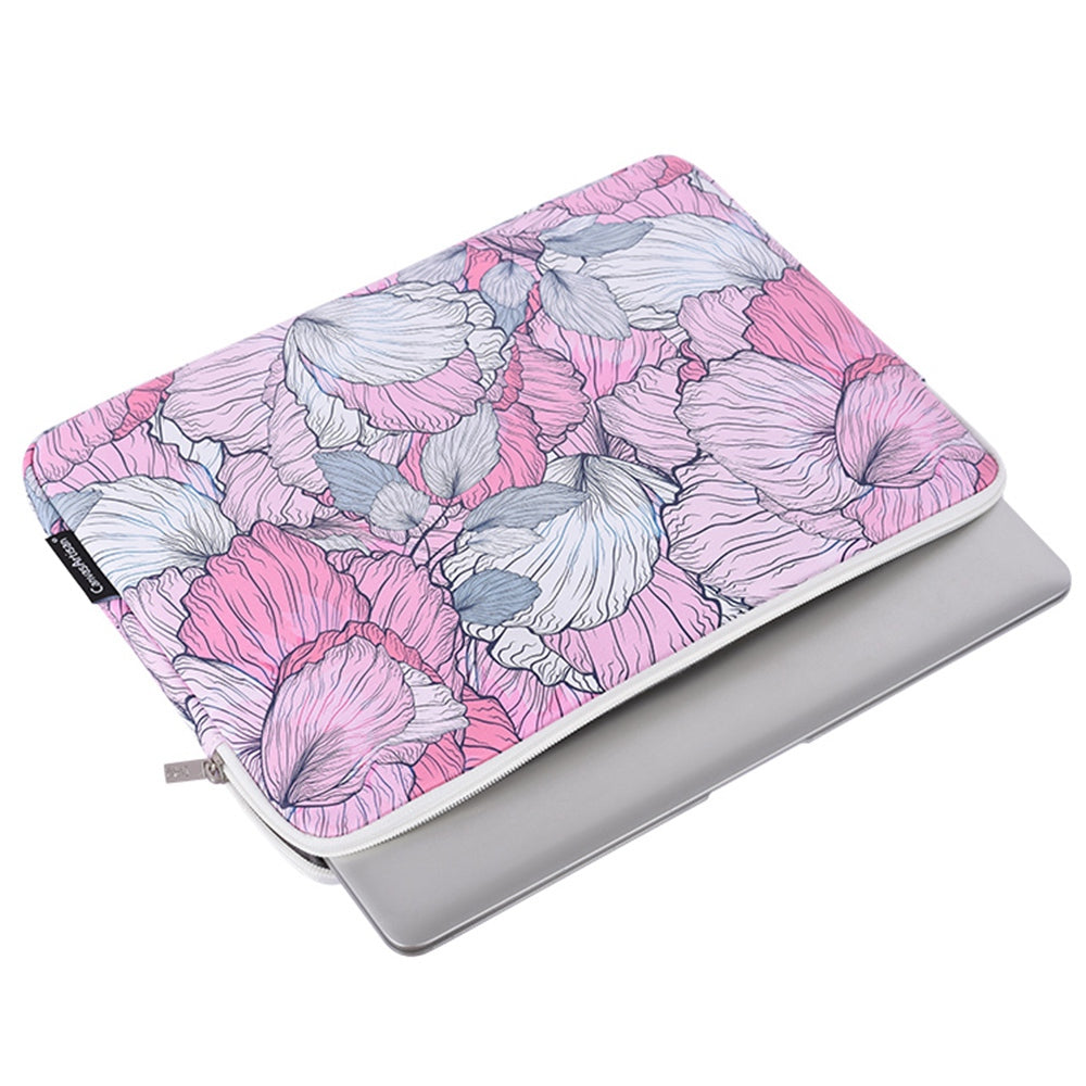 G56-T0111 Flower Printed PU Leather 15-inch Notebook Bag Laptop Sleeve with Small Bag