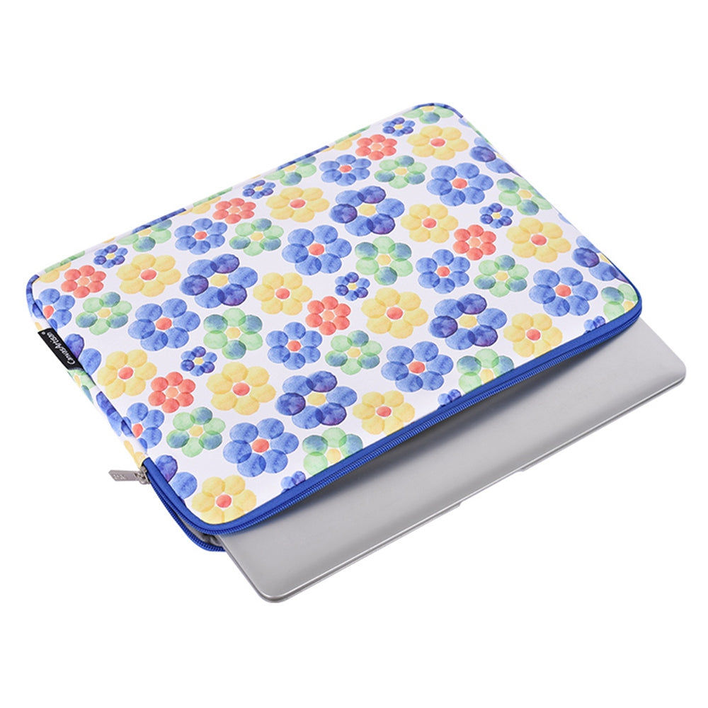 G51-T0121 2Pcs/Set 14-inch Notebook Carrying Bag with Small Bag Big Flower Watercolor Painting Ultra Thin PU Laptop Sleeve