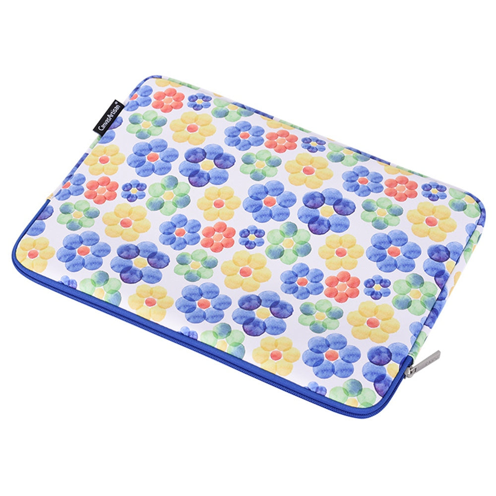 G51-T0121 2Pcs/Set Big Flower Watercolor Painting PU Notebook Bag 15-inch Zipper Laptop Sleeve + Small Bag