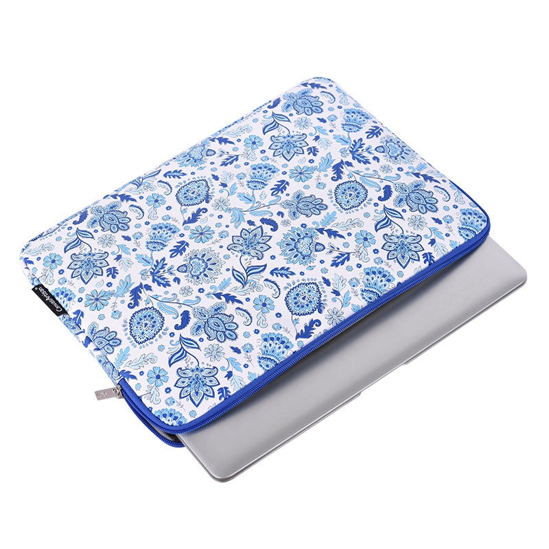 G54-01 Anti-scratch Portable Carry Case for 14-inch Laptops Shockproof Sleeve Bag PU Leather Flower Pattern Printed Storage Bag