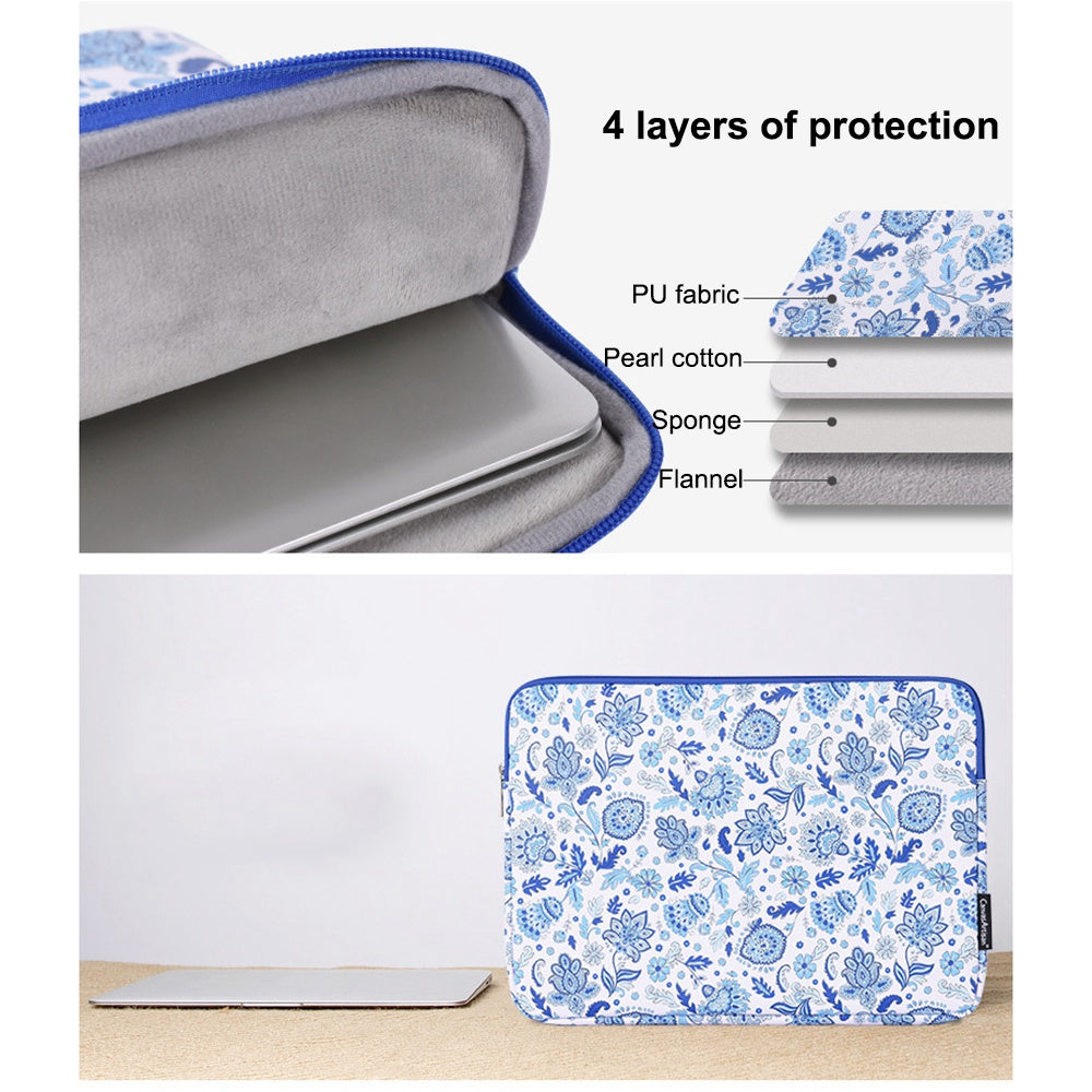 G54-01 Anti-scratch Portable Carry Case for 14-inch Laptops Shockproof Sleeve Bag PU Leather Flower Pattern Printed Storage Bag