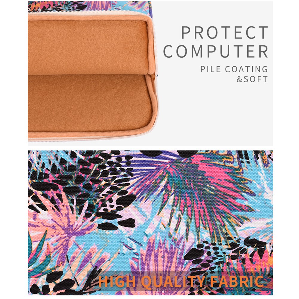 T50 Leaves Pattern Printed Slim Canvas Bag for 14-inch Laptops Portable Sleeve Bag Anti-drop Carry Case