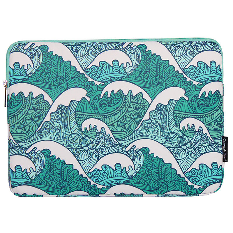 H3-04 Green Wave Pattern Portable Laptop Sleeve Zipper Protective Bag for 11-inch Notebook