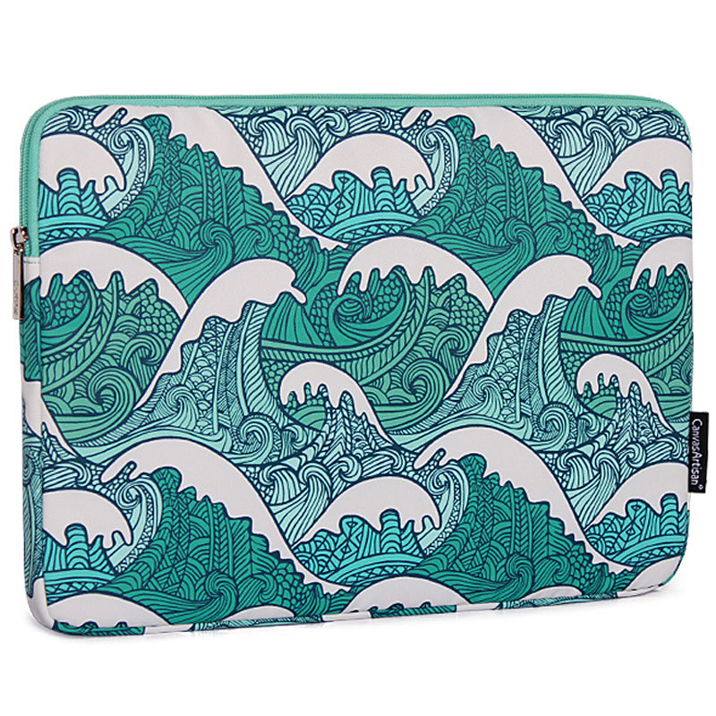 H3-04 Green Wave Pattern Portable Laptop Sleeve Zipper Protective Bag for 11-inch Notebook