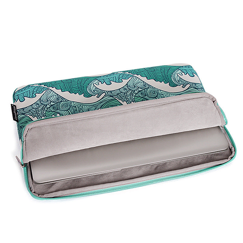 H3-04 Green Wave Pattern Portable Laptop Sleeve Zipper Protective Bag for 11-inch Notebook