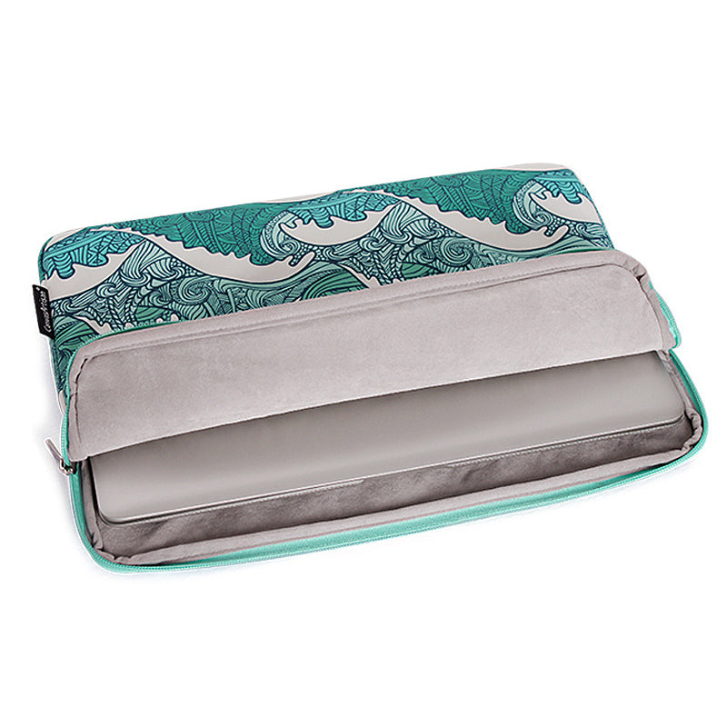 H3-04 12-inch Zipper Notebook Bag, Green Wave Pattern Soft Lining Laptop Storage Pouch