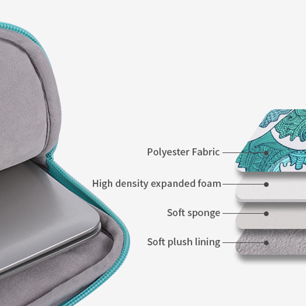 H3-04 Notebook Sleeve for 13-inch Laptop Green Wave Pattern Shockproof Liner Bag Zipper Case