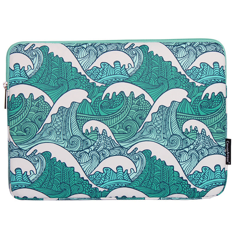 H3-04 14-inch Laptop Sleeve, Green Wave Pattern Lightweight Notebook Computer Bag
