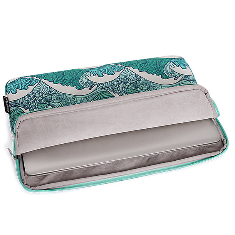 H3-04 14-inch Laptop Sleeve, Green Wave Pattern Lightweight Notebook Computer Bag