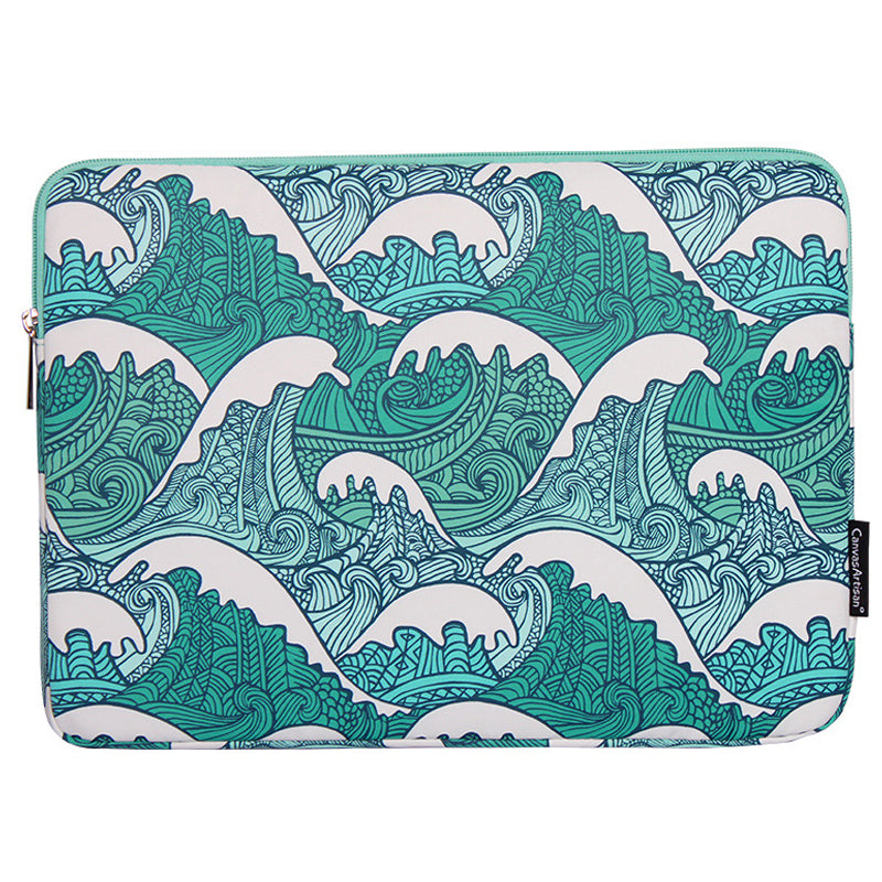 H3-04 for 15-inch Notebook Computer Green Wave Pattern Laptop Sleeve Cover Protective Case