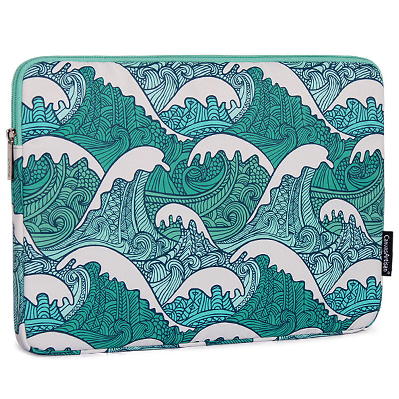 H3-04 for 15-inch Notebook Computer Green Wave Pattern Laptop Sleeve Cover Protective Case