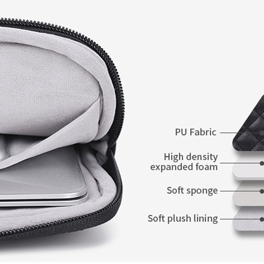 Canvasartisan L19-04 12-inch Rhombus Texture Notebook Zipper Bag Waterproof PU Laptop Sleeve - Black