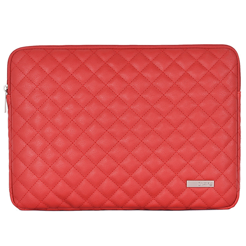 Canvasartisan L19-04 12-inch Rhombus Texture Notebook Zipper Bag Waterproof PU Laptop Sleeve - Red