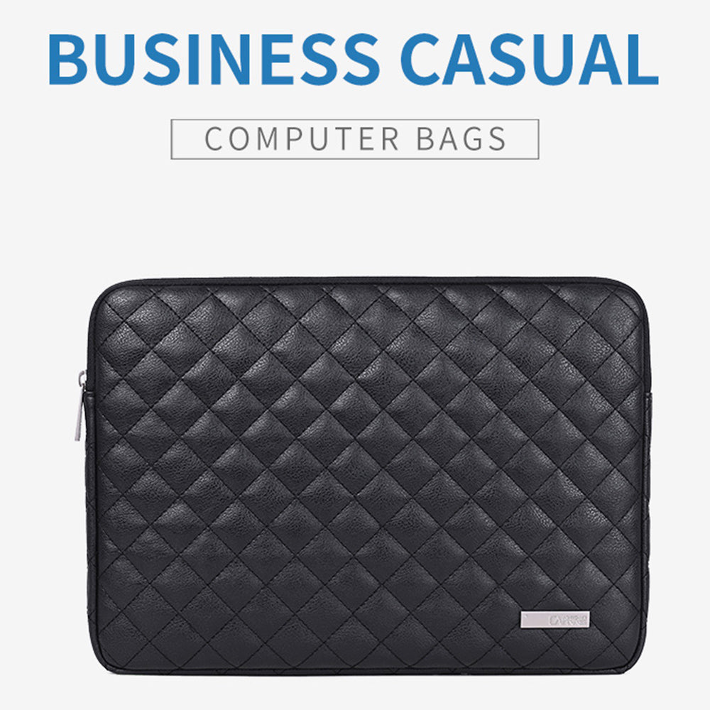 Canvasartisan L19-04 14-inch Rhombus Texture Notebook Carrying Bag Business Style PU Laptop Sleeve - Black