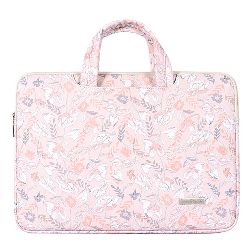 G4-B01 for 11-inch Notebook Flowers/Leaves Patterned PU Leather Laptop Protective Bag Slim Briefcase Handle Bag