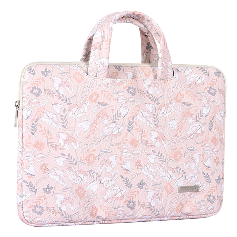 G4-B01 for 11-inch Notebook Flowers/Leaves Patterned PU Leather Laptop Protective Bag Slim Briefcase Handle Bag