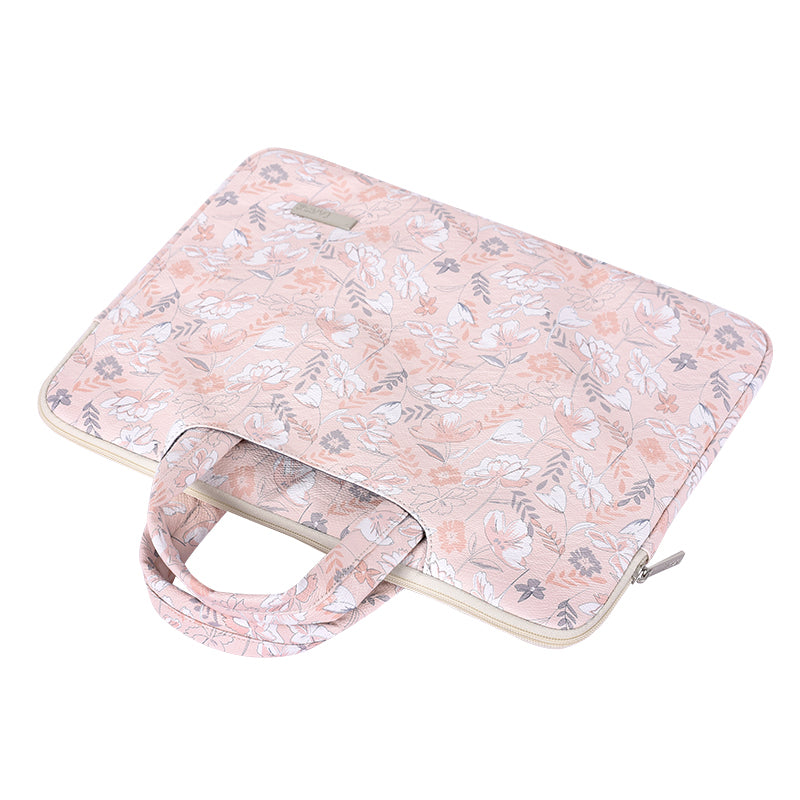 G4-B01 for 11-inch Notebook Flowers/Leaves Patterned PU Leather Laptop Protective Bag Slim Briefcase Handle Bag
