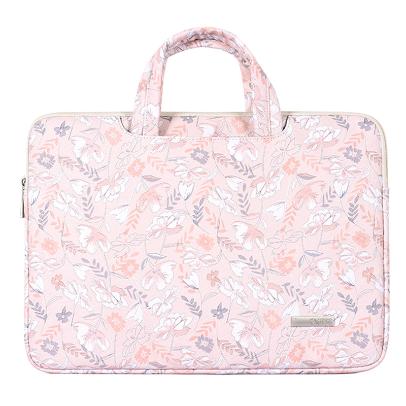 G4-B01 for 12-inch Notebook Flowers/Leaves Patterned Handheld PU Leather Laptop Briefcase Protective Sleeve Bag Handle Bag