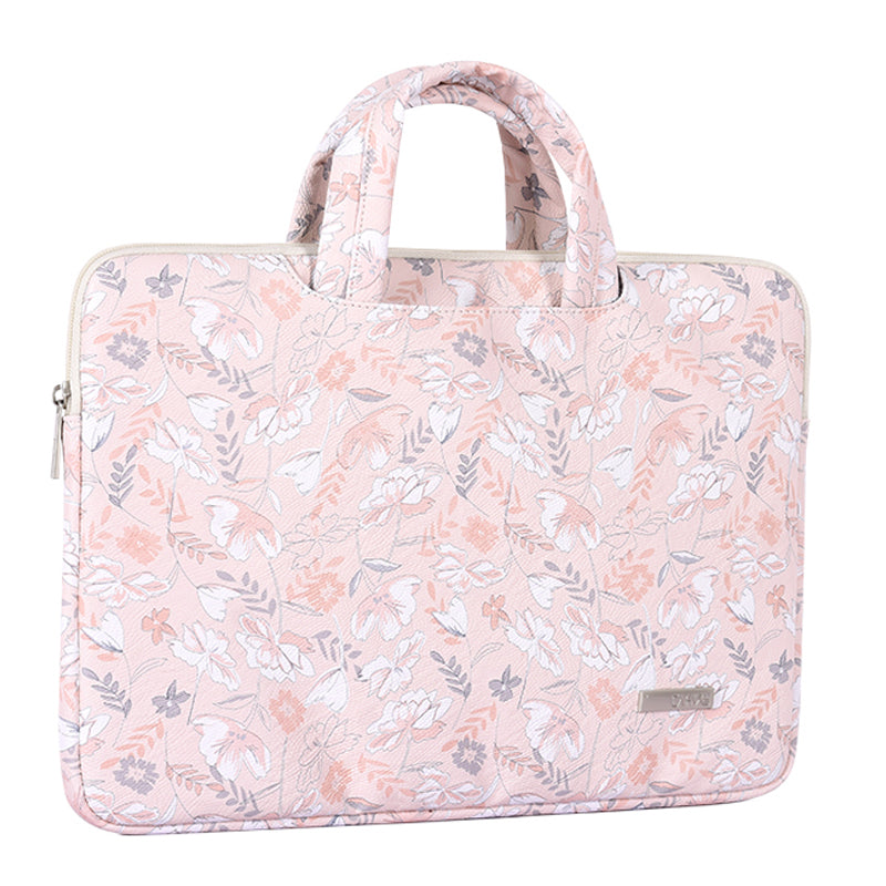 G4-B01 for 12-inch Notebook Flowers/Leaves Patterned Handheld PU Leather Laptop Briefcase Protective Sleeve Bag Handle Bag
