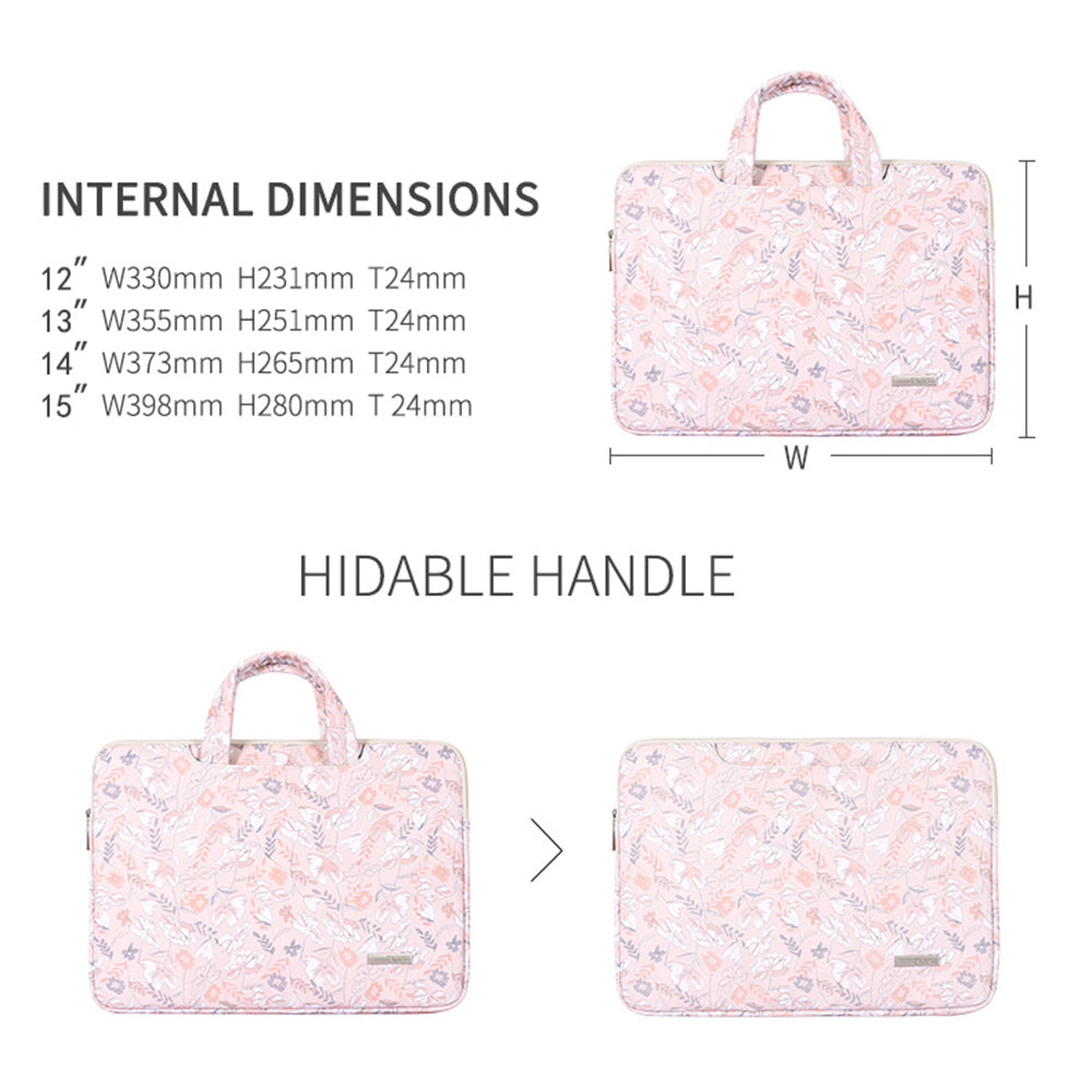 G4-B01 for 12-inch Notebook Flowers/Leaves Patterned Handheld PU Leather Laptop Briefcase Protective Sleeve Bag Handle Bag