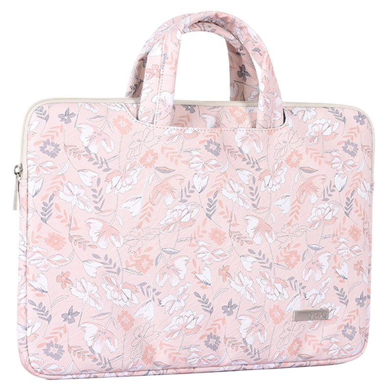 G4-B01 for 13-inch Notebook Flowers/Leaves Patterned PU Leather Laptop Protective Carrying Case Handle Briefcase Bag