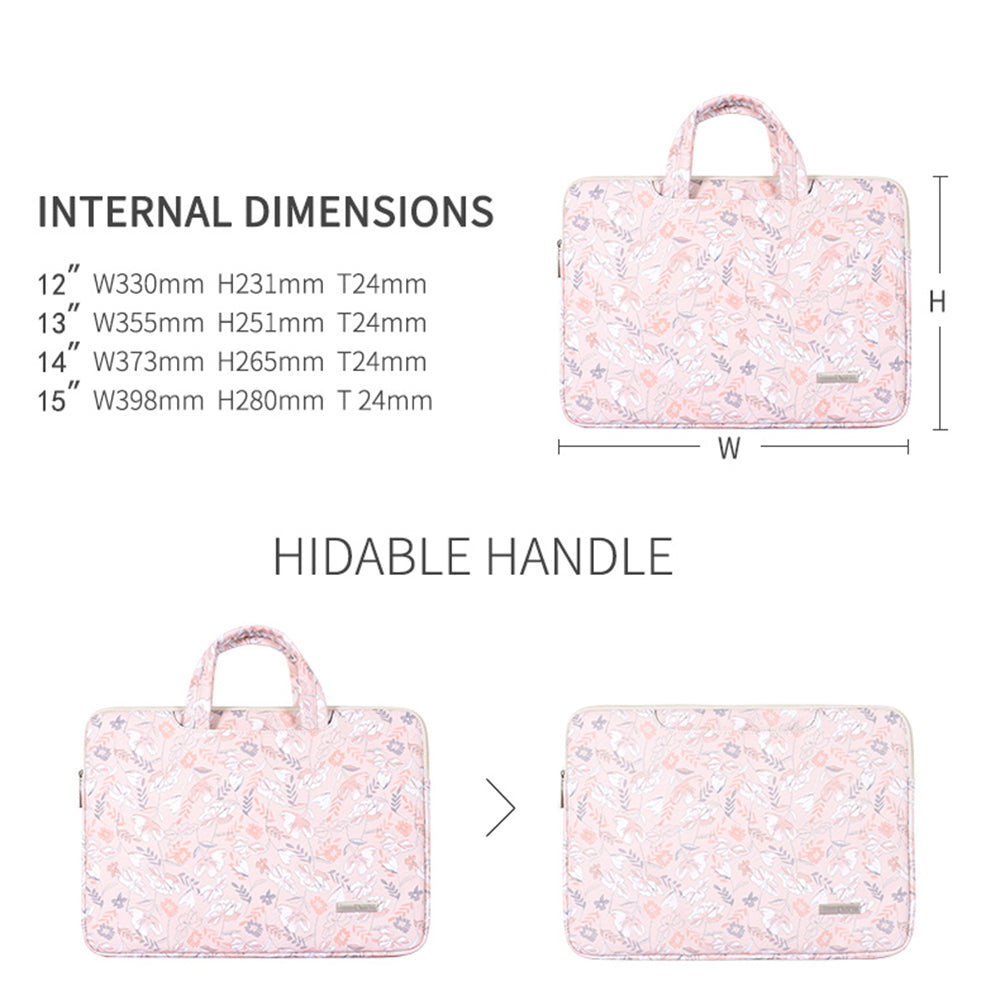G4-B01 for 15-inch Notebook Flowers/Leaves Patterned Shock-Absorbed PU Leather Laptop Protective Handheld Handle Briefcase Carrying Case