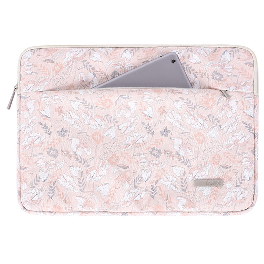 G4-11 Flower Printed PU Leather Sleeve Bag for 12-inch Laptops Portable Carry Case with Outer Pouch Shockproof Storage Bag