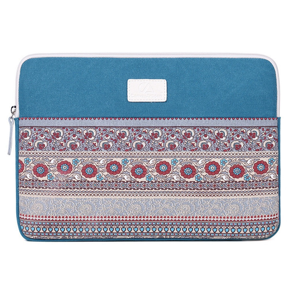Canvasartisan T38-16 Portable Carry Case for 12-inch Notebooks Shockproof Canvas Sleeve Bag National Style Pattern Printed Laptop Bag - Lake Blue