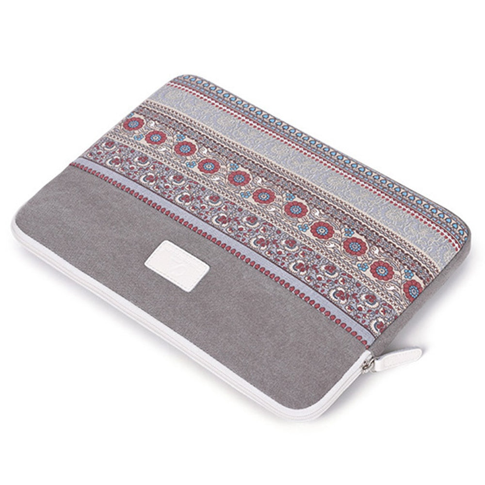 Business Canvas Portable Sleeve Bag for MacBook/ThinkPad Shockproof Carry Case National Style Pattern Printed Bag for 14-inch Laptop - Wine Red