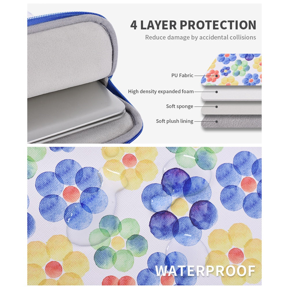 G51-11 15-inch Fashion Flower Printing Laptop Sleeve Bag Portable PU Leather Notebook Zipper Carrying Pouch