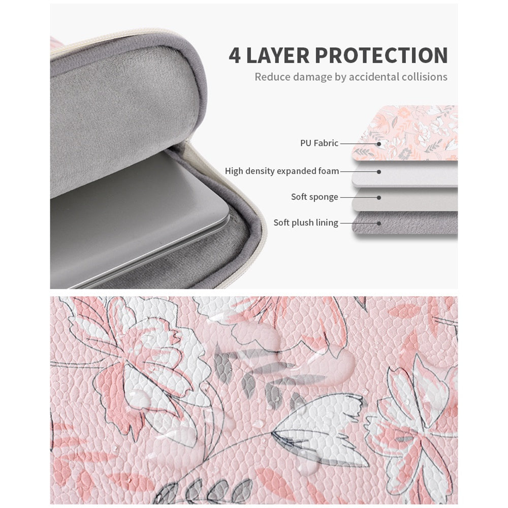 G4-19 Portable Shockproof Sleeve Bag for 13-inch Laptops PU Leather Storage Bag Flower Printed Carry Case with Outer Vertical Pouch