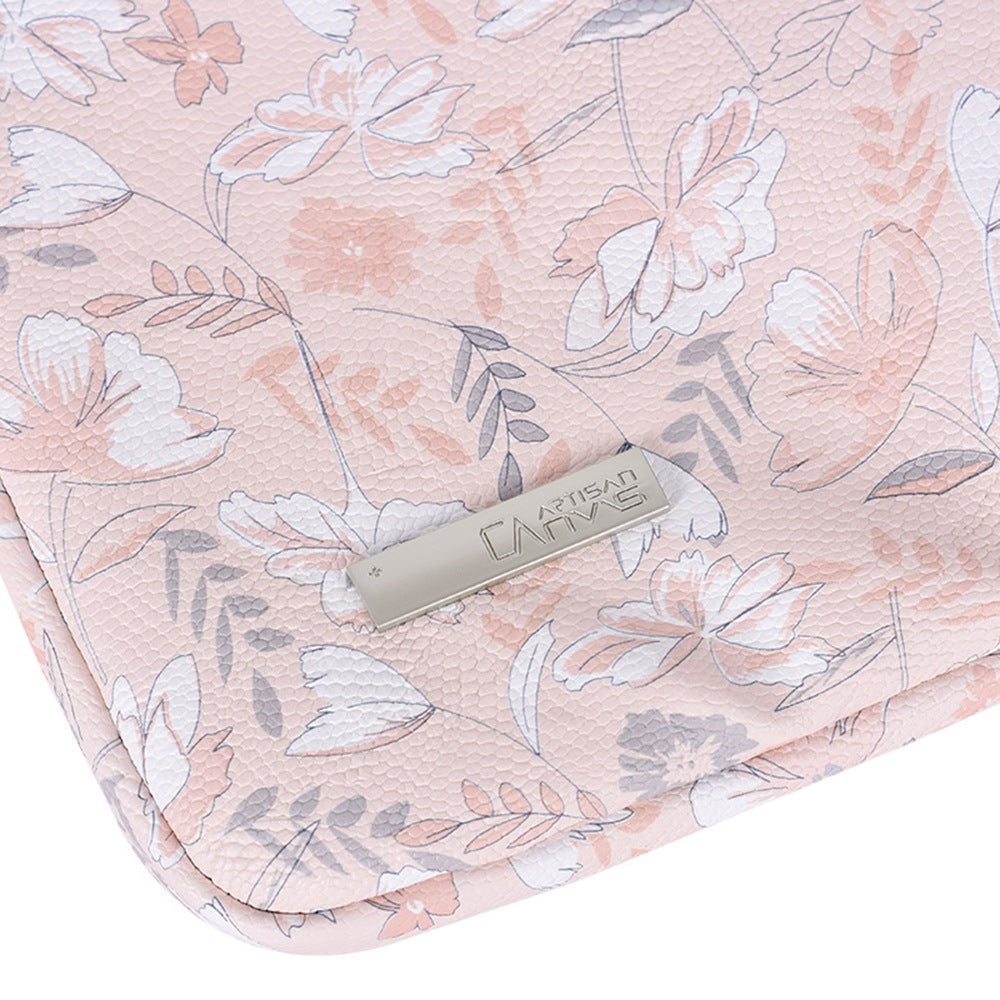 G4-19 Portable Carry Case for 15-inch Laptops Shockproof Storage Bag with Outer Vertical Pouch PU Leather Flower Printed Sleeve Bag