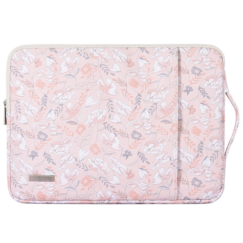 G4-89 PU Leather Flower Printed Sleeve Bag for 15-inch Laptops Shockproof Zippered Bag Portable Carry Case with Handle Strap/Outer Pouch