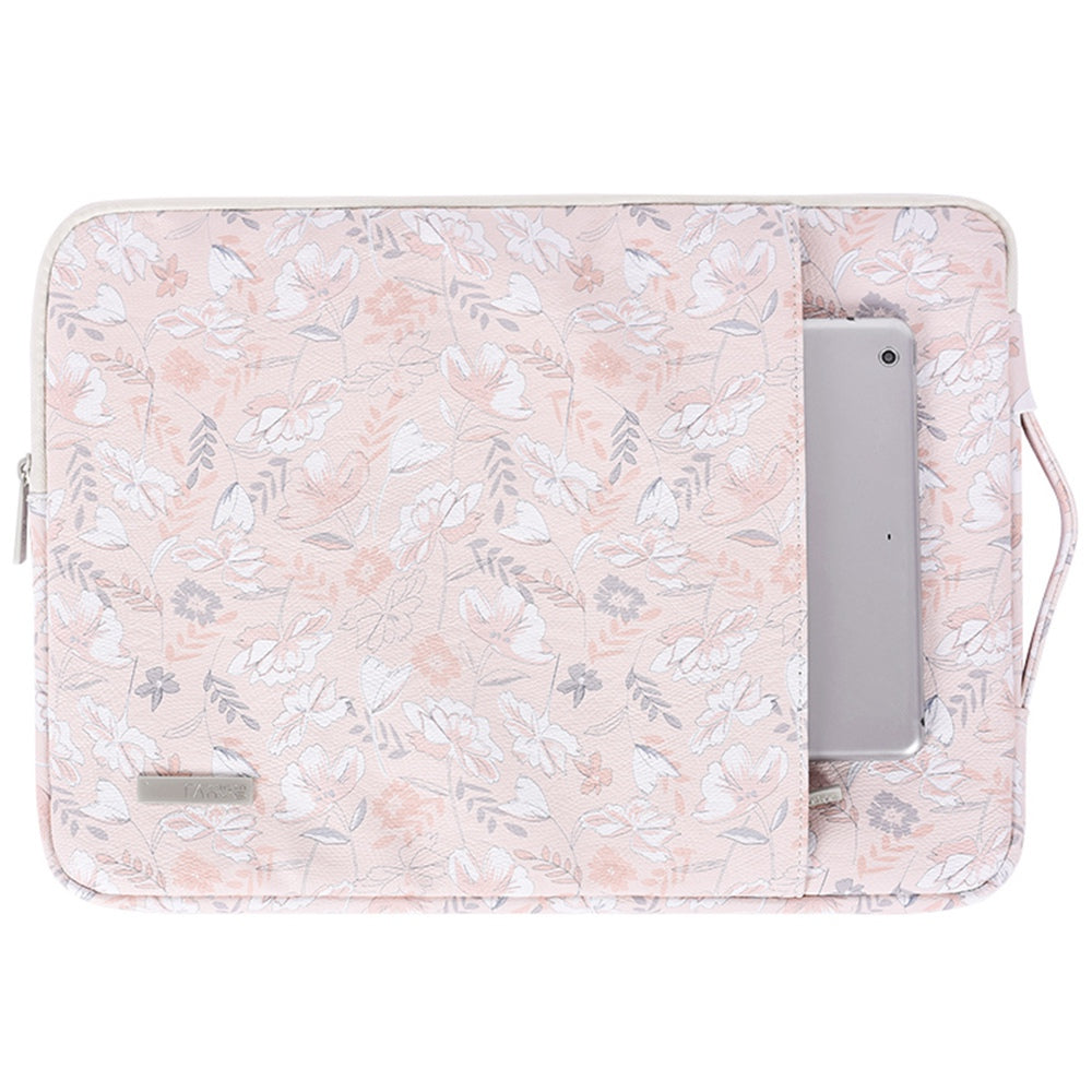 Flower Printed PU Leather Carry Case with Handle Strap for 11-inch Laptops Portable Storage Bag Shockproof Sleeve Bag with Outer Zippered Pouch