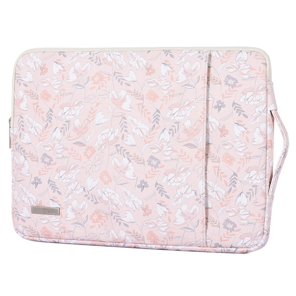 Shockproof Sleeve Bag for 14-inch Laptops PU Leather Flower Printed Storage Bag Portable Carry Case with Handle Strap/Outer Zippered Pouch