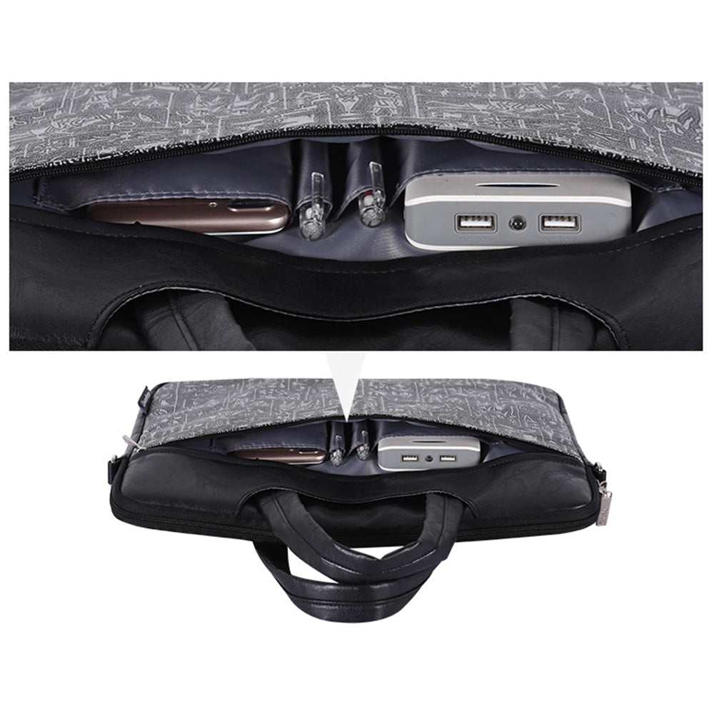 15inch Notebook Computer Bag Egypt Style Pattern Printing Laptop Storage Case Shoulder Bag with Front Pocket - Black