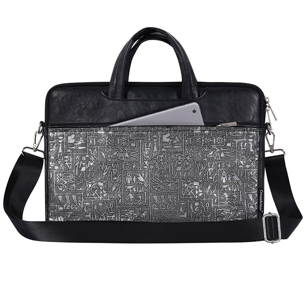 14inch Notebook Handbag Egypt Style Pattern Printing Laptop Bag Shoulder Bag with Front Pocket - Black