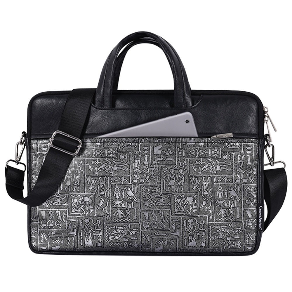 14inch Notebook Handbag Egypt Style Pattern Printing Laptop Bag Shoulder Bag with Front Pocket - Black