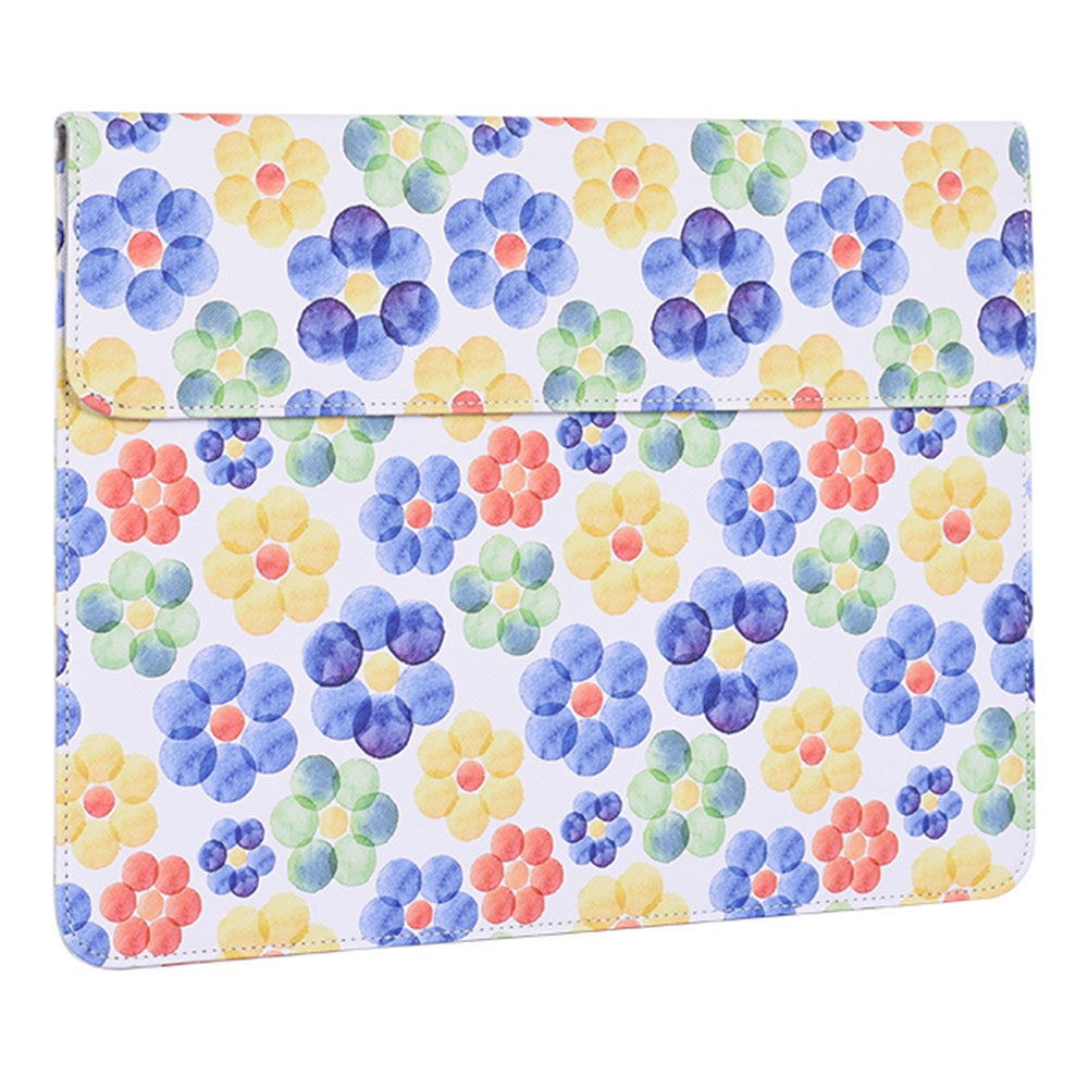 E51-T0111 2Pcs/Set 15-inch Flower Pattern Magnetic Flap Envelope PU Laptop Sleeve with Small Bag