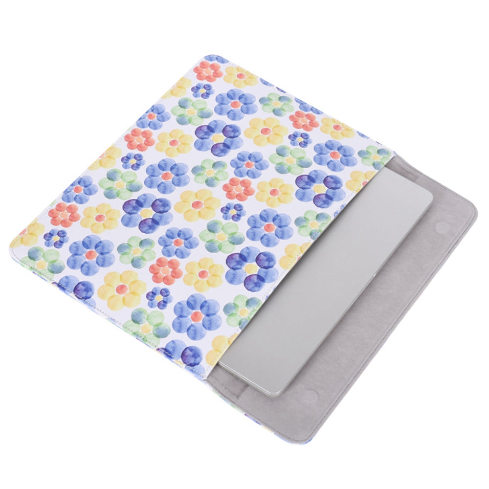 E51-T0111 2Pcs/Set 15-inch Flower Pattern Magnetic Flap Envelope PU Laptop Sleeve with Small Bag