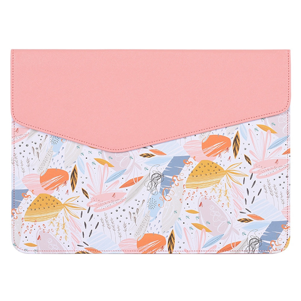 Canvasartisan E53-13 14-inch Waterproof Splash-Proof Watercolor Pattern Magnetic Flap PU Laptop Sleeve Envelope-Shaped Storage Pouch Bag - Pink