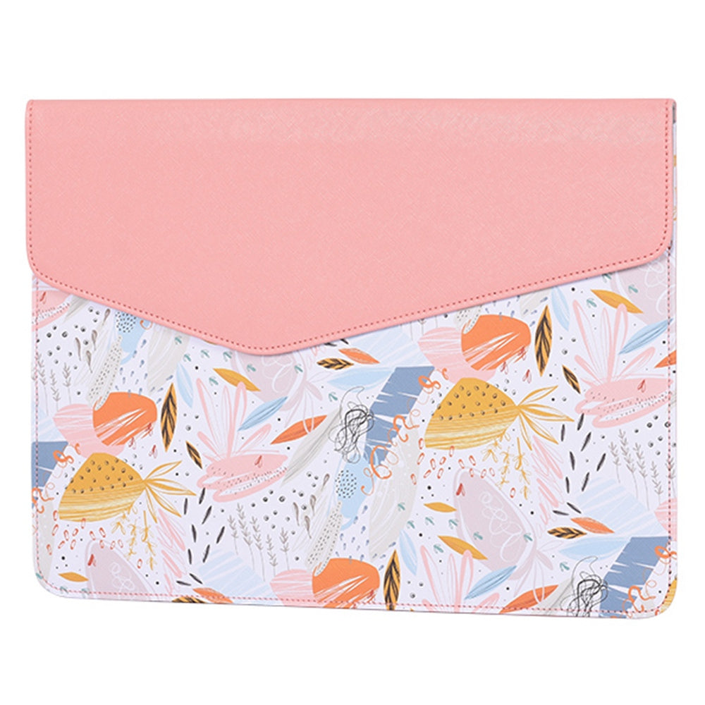 Canvasartisan E53-13 14-inch Waterproof Splash-Proof Watercolor Pattern Magnetic Flap PU Laptop Sleeve Envelope-Shaped Storage Pouch Bag - Pink