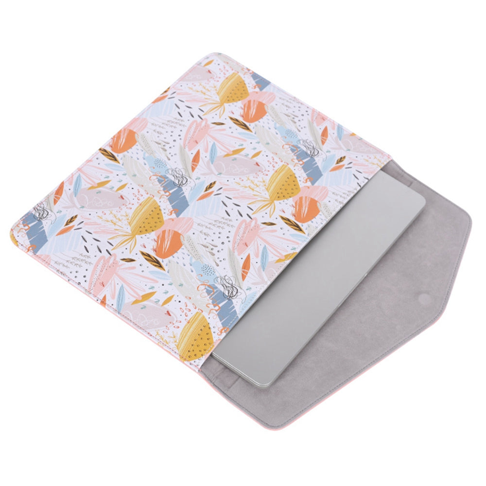 Canvasartisan E53-13 14-inch Waterproof Splash-Proof Watercolor Pattern Magnetic Flap PU Laptop Sleeve Envelope-Shaped Storage Pouch Bag - Pink