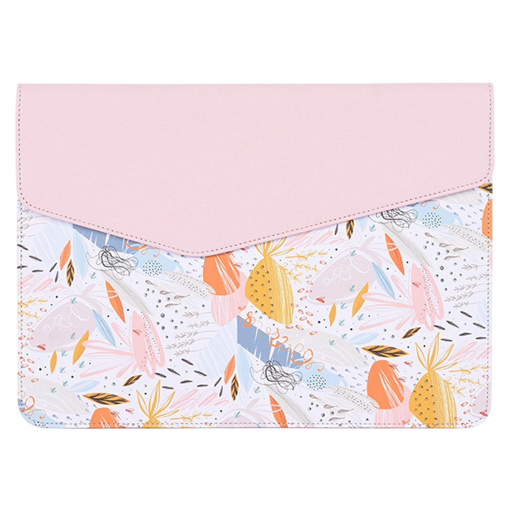 Canvasartisan E53-13 14-inch Waterproof Splash-Proof Watercolor Pattern Magnetic Flap PU Laptop Sleeve Envelope-Shaped Storage Pouch Bag - Light Pink