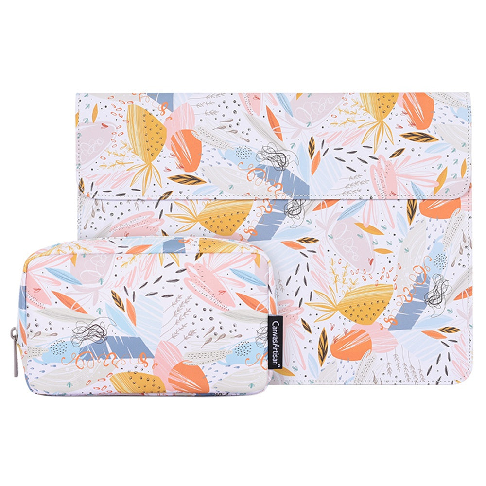 E53-T0111 15-inch Waterproof Watercolor Pattern Envelope Laptop Protective Sleeve Pink-Color Magnetic Closure Storage Pouch + Small Bag