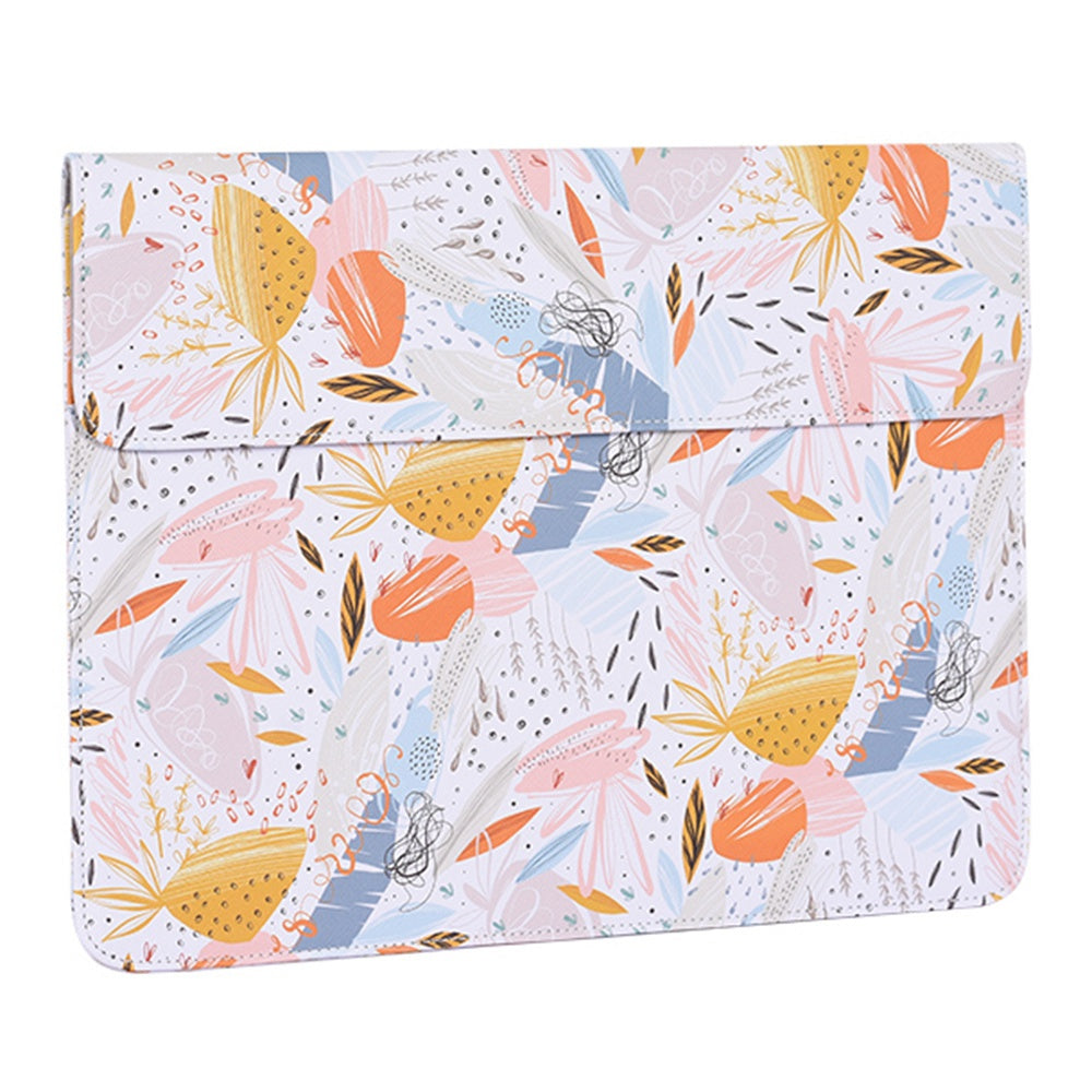 E53-T0111 14-inch Pink-Color Watercolor Pattern Laptop Purse Splash-Proof Magnetic Closure Envelope Sleeve Storage Protective Pouch + Small Bag